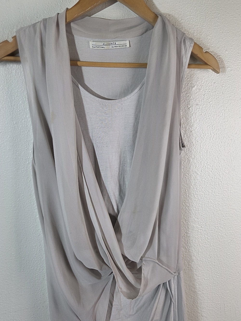 AllSaints Abi Dress Womens US 2 XS Gray Draped Sleeveless Midi Made in Portugal - Picture 8 of 16
